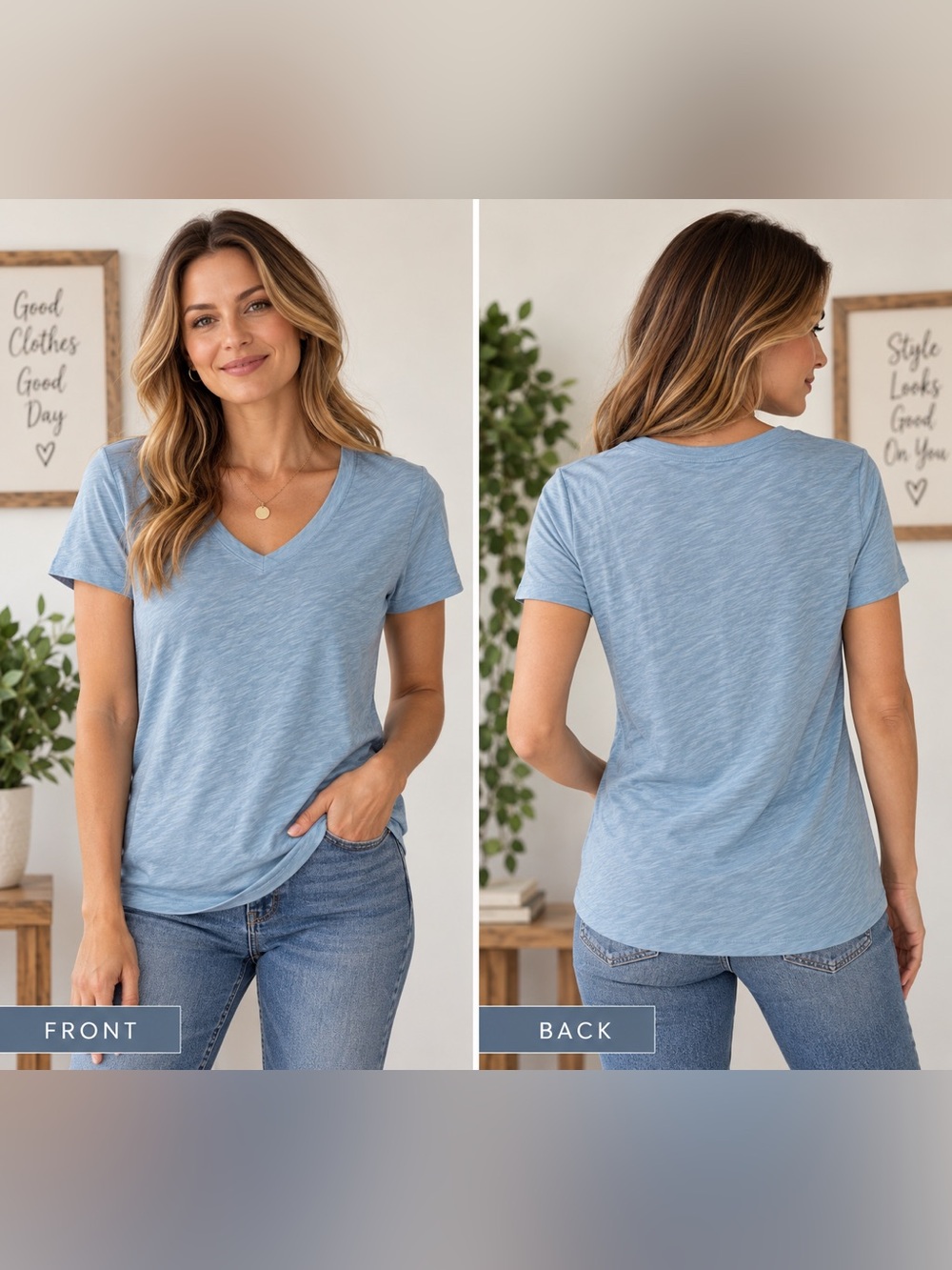 NWT Felina Slub Jersey V-Neck Tunic Tee Size M Blue
